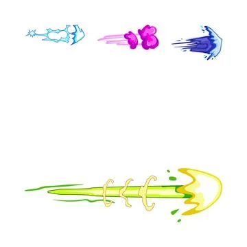 Different energy blasts and powerful magic spell effects Stock Illustration