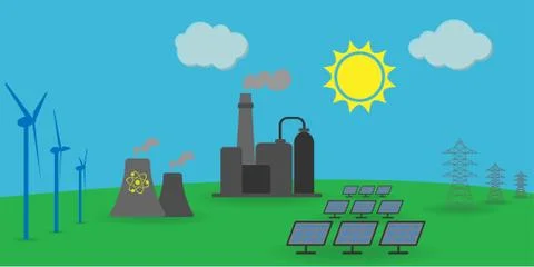 Different energy sources Illustrazione stock