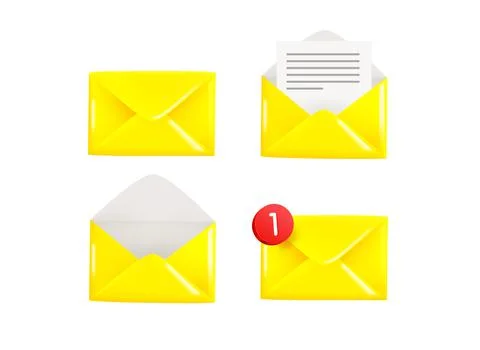 Different envelope icons collection. Opened and closed envelope, new mail and Ilustração Stock