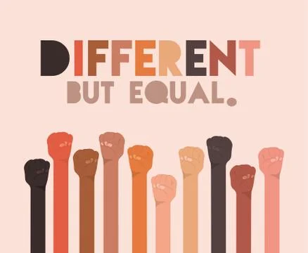 Different but equal and diversity fists hands up vector design Illustrazione stock