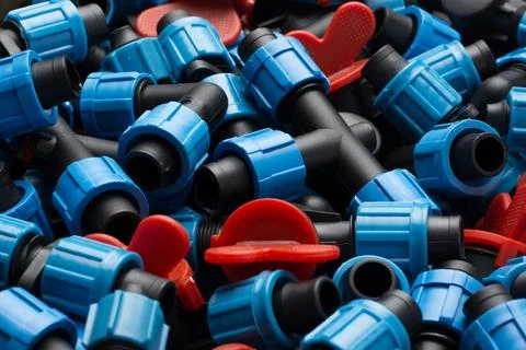 Different equipment for construction drip irrigation Stock Photos