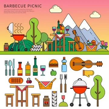 Different equipment for picnic Stock Illustration
