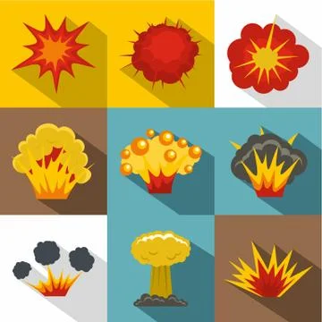 Different explosion icon set, flat style Stock Illustration