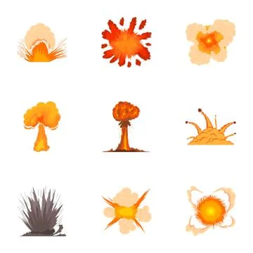 Different explosion icons set, cartoon style Stock Illustration
