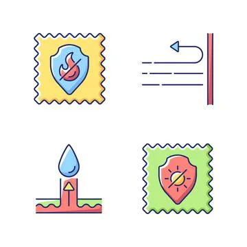 Different fabric features vector flat color icon set Stock Illustration
