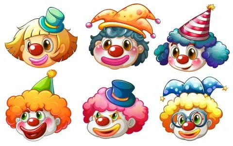 Different faces of a clown Stock Illustration