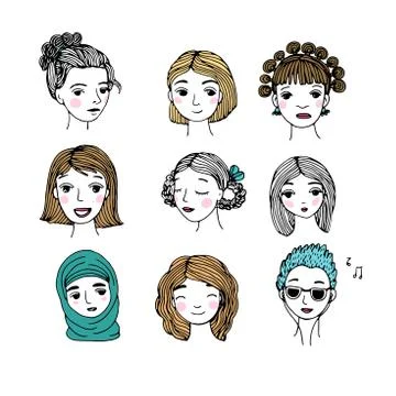 Different faces. Hand drawing isolated objects Stock Illustration