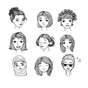 Different faces. Hand drawing isolated objects Illustrazione stock