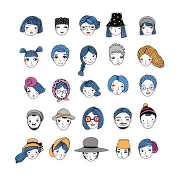 Different faces. Hand drawing isolated objects Illustrazione stock