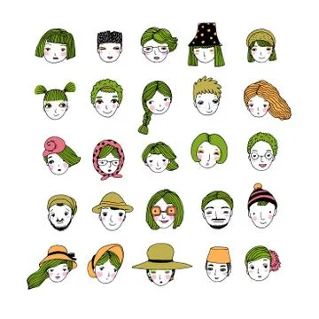 Different faces. Hand drawing isolated objects Illustrazione stock