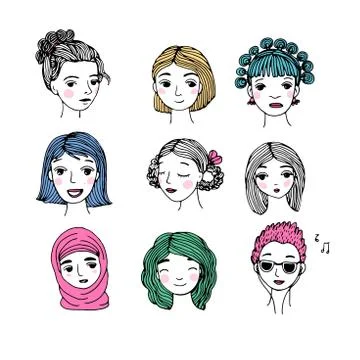 Different faces. Hand drawing isolated objects Stock Illustration