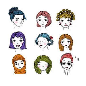 Different faces. Hand drawing isolated objects Illustrazione stock