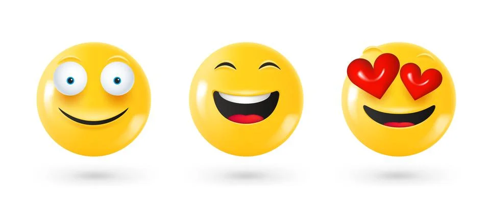 Different facial emoticons 3d vector set. Emoji isolated on white backgroun.. Stock Illustration