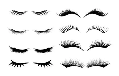 Different False Eyelashes. Female Lashes Extensions Sketch. Long black lashes Stock Illustration