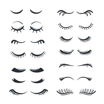 Different False Eyelashes. Female Lashes Extensions Sketch. Long black lashes Stock Illustration