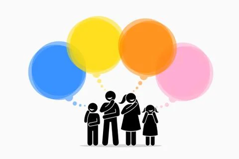 Different family members thinking of different things. Stock Illustration