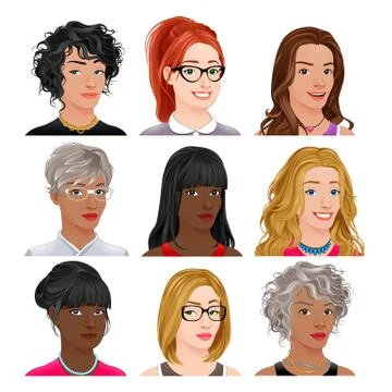 Different female avatars Stock Illustration