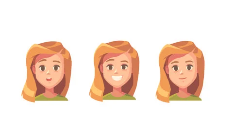 Different female emotions faces set. Stock Illustration