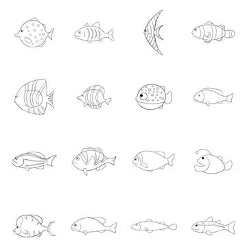 Different fish icon set outline Stock Illustration