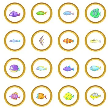 Different fish icons circle Stock Illustration
