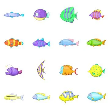 Different fish icons set, cartoon style Stock Illustration