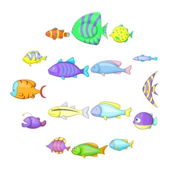 Different fish icons set, cartoon style Stock Illustration