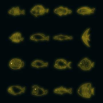 Different fish icons set vector neon Stock Illustration