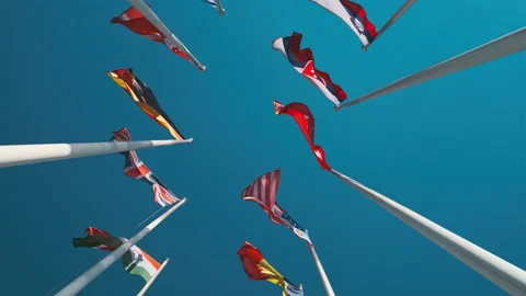 Different flags fluttering on flagpoles Video stock 157282819