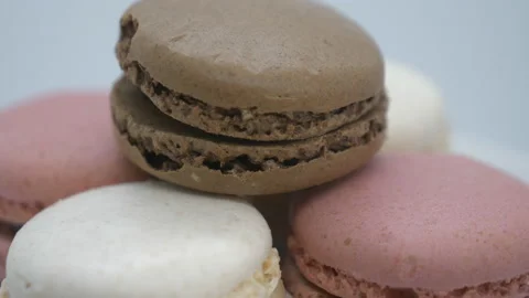 Different flavours of macarons on a plate. Stock Footage 156467878