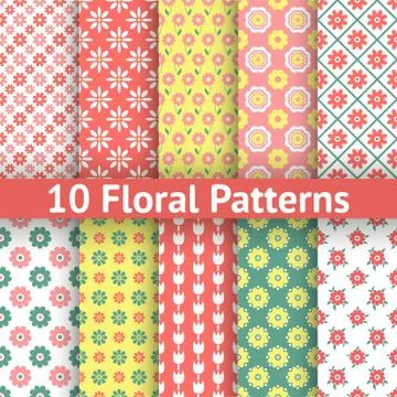 Different floral vector seamless patterns (tiling). Stock Illustration