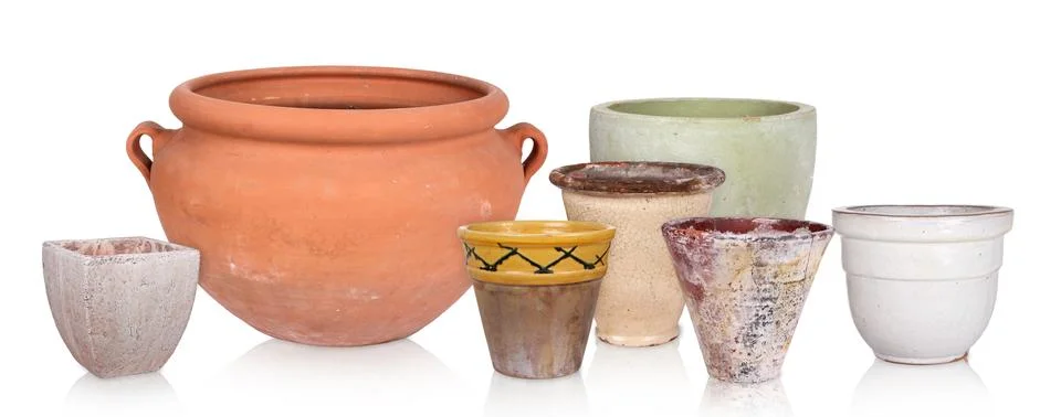 Different flowerpots, isolated Stock Photos