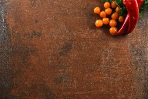 Different food and drink objects on stone and wood background Stock Photos