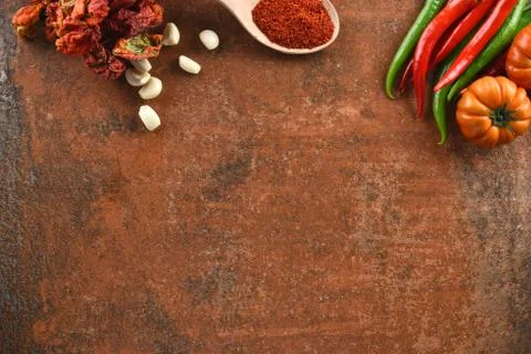 Different food and drink objects on stone and wood background Stock Photos