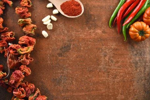 Different food and drink objects on stone and wood background Stock Photos