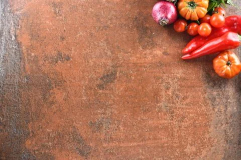 Different food and drink objects on stone and wood background Stock Photos