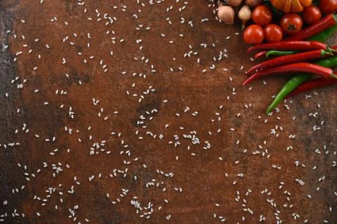 Different food and drink objects on stone and wood background Stock Photos