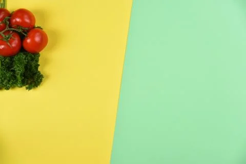 Different food and drink objects on stone and wood background Foto stock