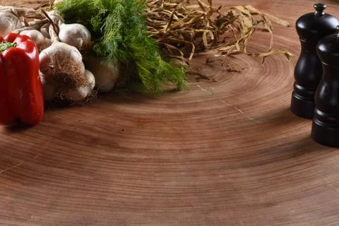 Different food and drink objects on stone and wood background Stock Photos