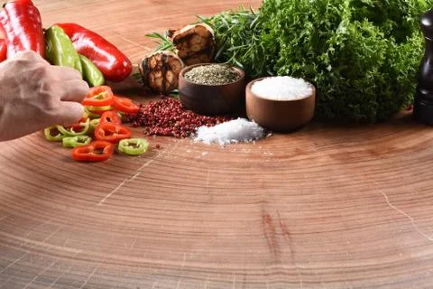 Different food and drink objects on stone and wood background Stock Photos