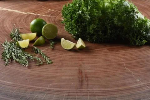 Different food and drink objects on stone and wood background Stock Photos