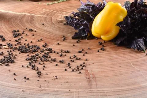 Different food and drink objects on stone and wood background Stock Photos