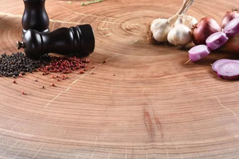 Different food and drink objects on stone and wood background Stock Photos
