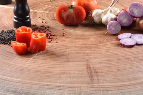 Different food and drink objects on stone and wood background Stock Photos