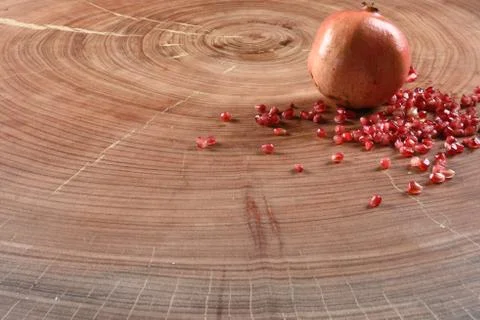 Different food and drink objects on stone and wood background Foto stock