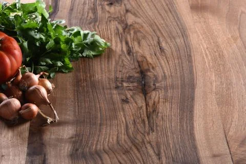 Different food and drink objects on stone and wood background Stock Photos