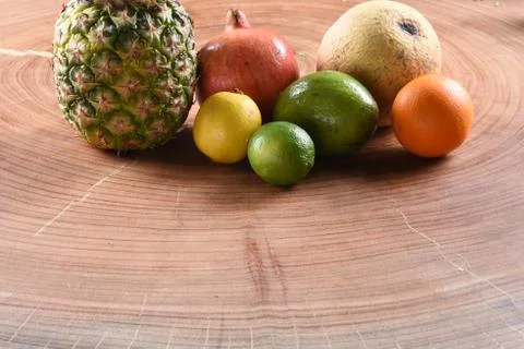 Different food and drink objects on stone and wood background Stock Photos