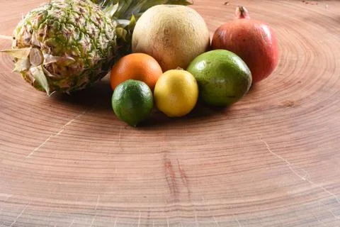 Different food and drink objects on stone and wood background Stock Photos