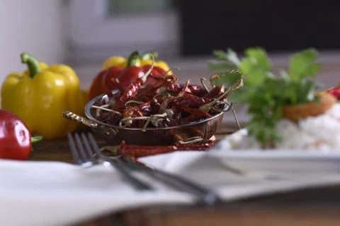 Different food and drink objects on stone and wood background Foto stock