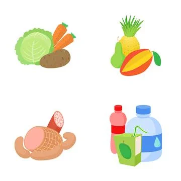 Different food groups representing healthy eating and grocery shopping Stock Illustration