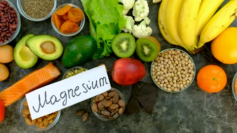 Different foods containing potassium. Selective focus. Stock Footage 303975826